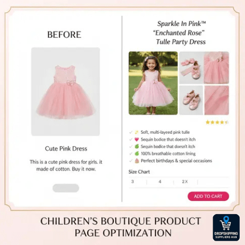children’s boutique product page optimization